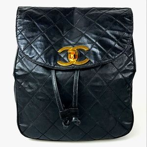 CHANEL Lambskin Quilted Backpack Gold 172176